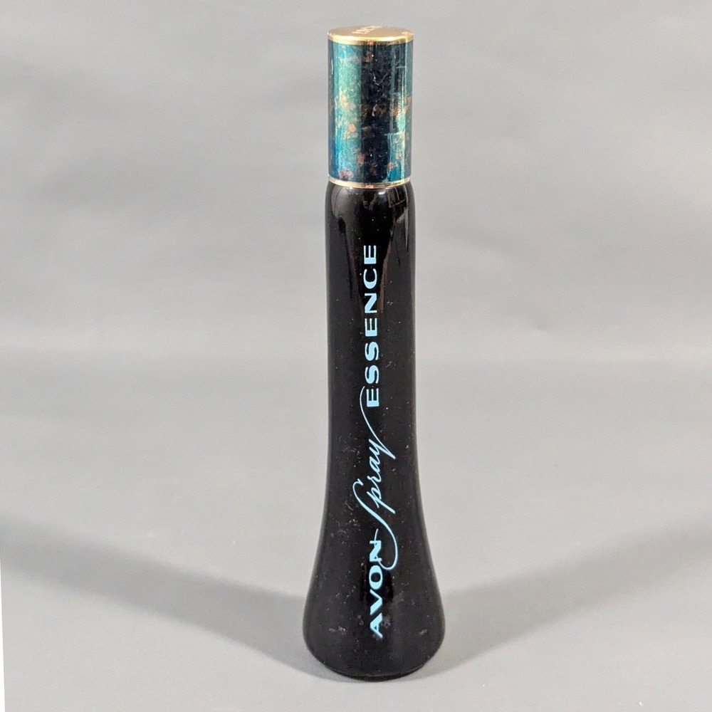 Vintage Avon Heres My Heart Spray Essence Empty Black Glass Bottle Collectible